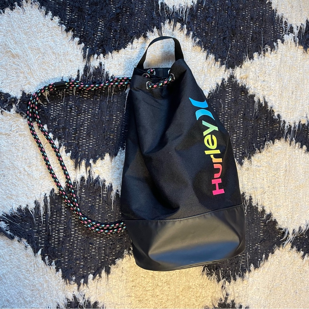 Black Hurley Drawstring Beach Bag Neon Logo